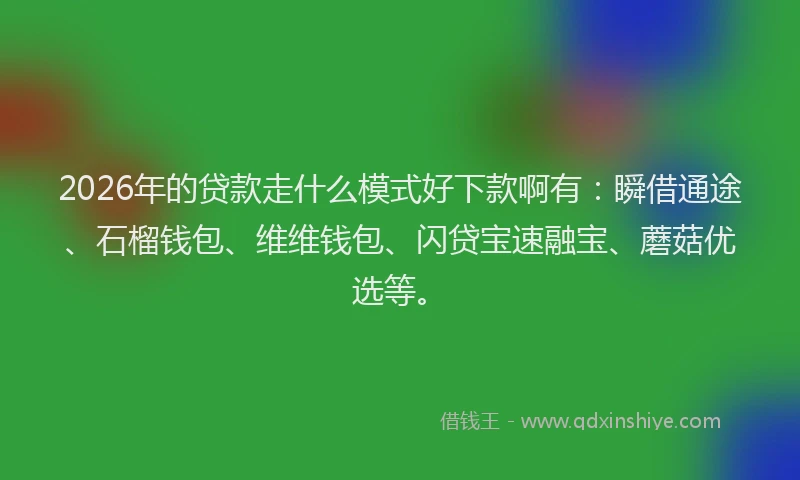 2026年的贷款走什么模式好下款啊有：瞬借通途、石榴钱包、维维钱包、闪贷宝速融宝、蘑菇优选等。