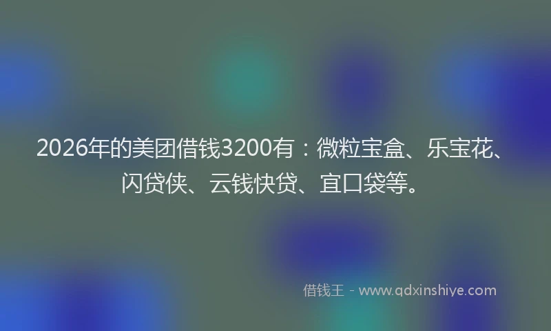 2026年的美团借钱3200有：微粒宝盒、乐宝花、闪贷侠、云钱快贷、宜口袋等。