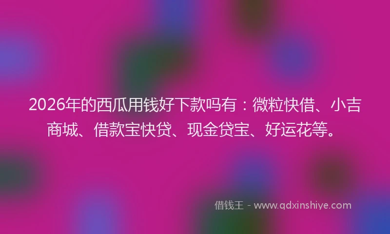 2026年的西瓜用钱好下款吗有：微粒快借、小吉商城、借款宝快贷、现金贷宝、好运花等。