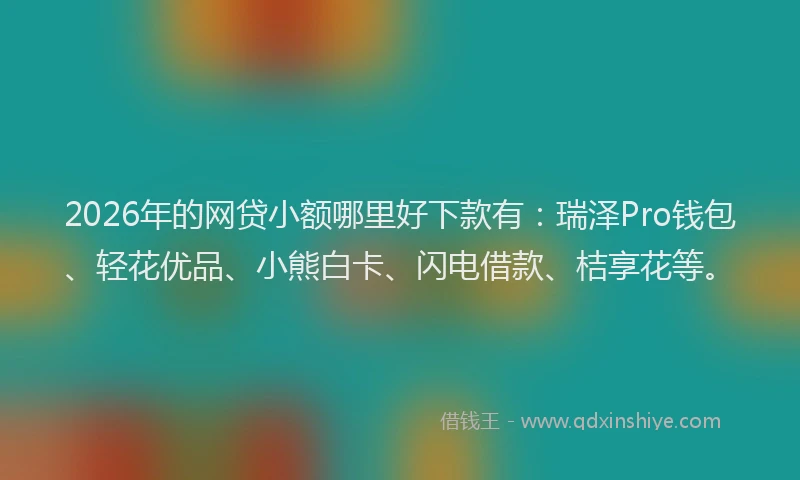 2026年的网贷小额哪里好下款有：瑞泽Pro钱包、轻花优品、小熊白卡、闪电借款、桔享花等。