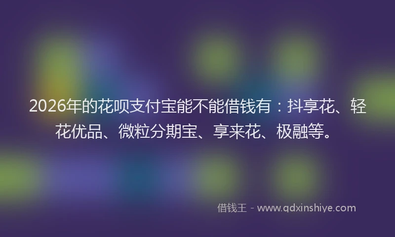 2026年的花呗支付宝能不能借钱有：抖享花、轻花优品、微粒分期宝、享来花、极融等。