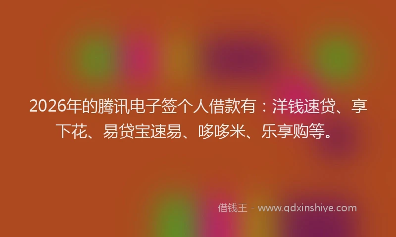 2026年的腾讯电子签个人借款有：洋钱速贷、享下花、易贷宝速易、哆哆米、乐享购等。