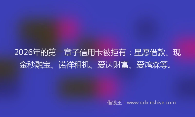 2026年的第一章子信用卡被拒有:星愿借款、现金秒融宝、诺祥租机、爱达财富、爱鸿森等。