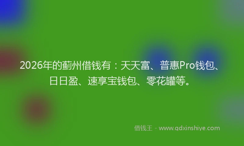 2026年的蓟州借钱有：天天富、普惠Pro钱包、日日盈、速享宝钱包、零花罐等。