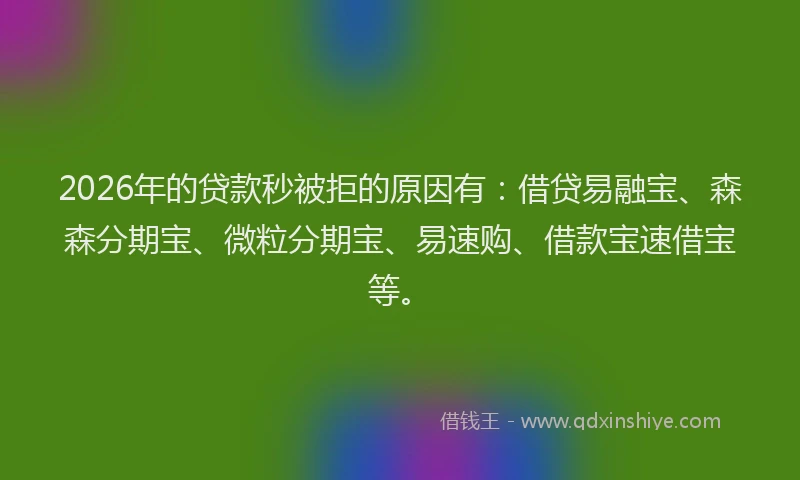 2026年的贷款秒被拒的原因有：借贷易融宝、森森分期宝、微粒分期宝、易速购、借款宝速借宝等。