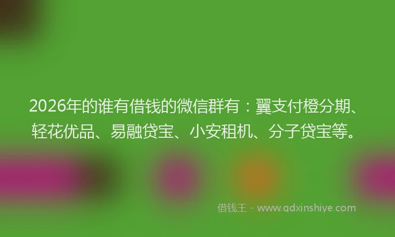2026年的谁有借钱的微信群有：翼支付橙分期、轻花优品、易融贷宝、小安租机、分子贷宝等。