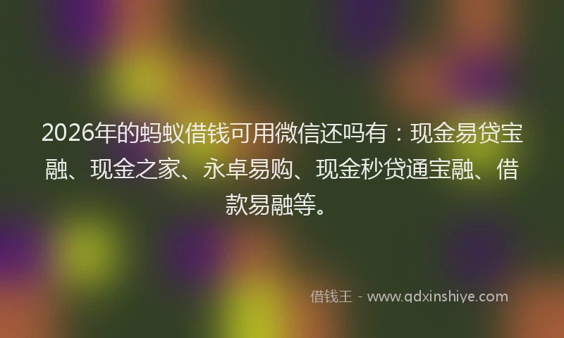 2026年的蚂蚁借钱可用微信还吗有：现金易贷宝融、现金之家、永卓易购、现金秒贷通宝融、借款易融等。