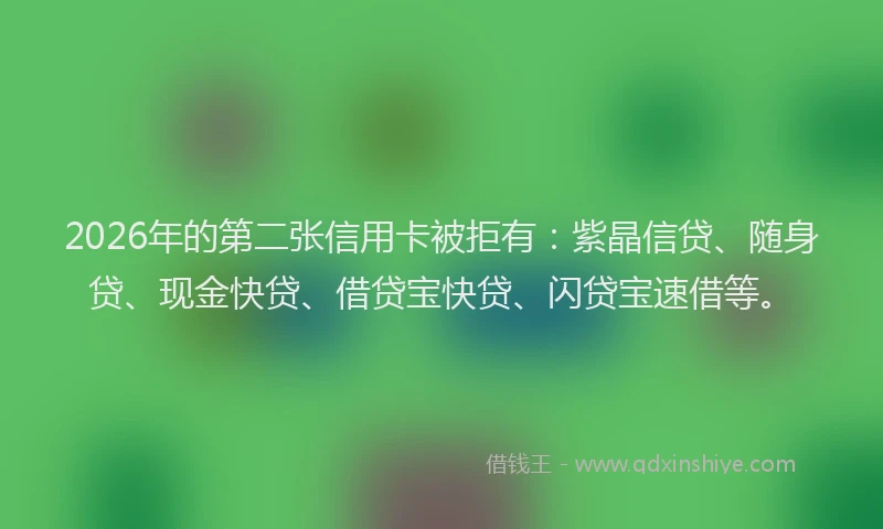 2026年的第二张信用卡被拒有：紫晶信贷、随身贷、现金快贷、借贷宝快贷、闪贷宝速借等。