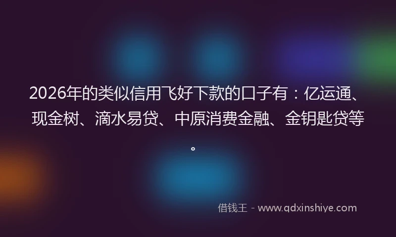 2026年的类似信用飞好下款的口子有：亿运通、现金树、滴水易贷、中原消费金融、金钥匙贷等。