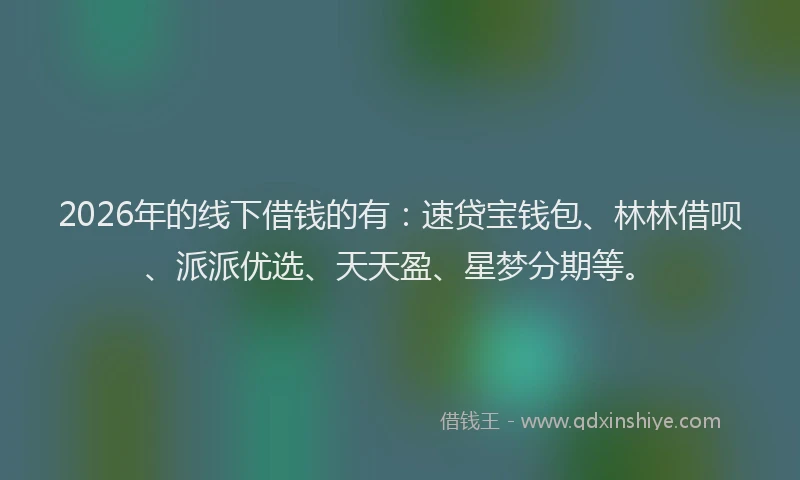 2026年的线下借钱的有：速贷宝钱包、林林借呗、派派优选、天天盈、星梦分期等。
