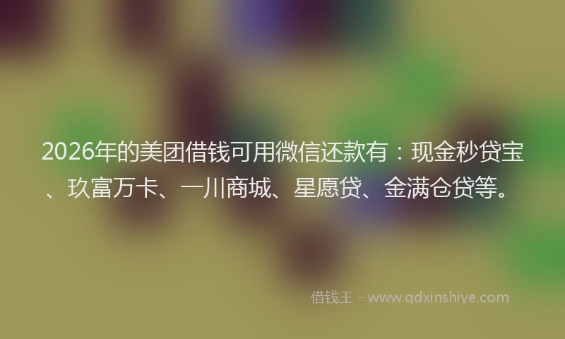2026年的美团借钱可用微信还款有：现金秒贷宝、玖富万卡、一川商城、星愿贷、金满仓贷等。