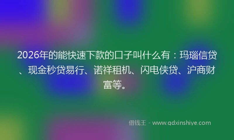 2026年的能快速下款的口子叫什么有：玛瑙信贷、现金秒贷易行、诺祥租机、闪电侠贷、沪商财富等。