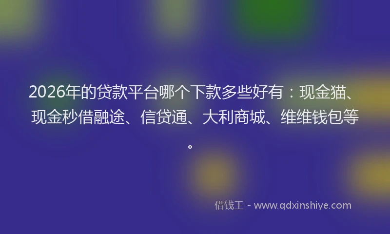 2026年的贷款平台哪个下款多些好有：现金猫、现金秒借融途、信贷通、大利商城、维维钱包等。