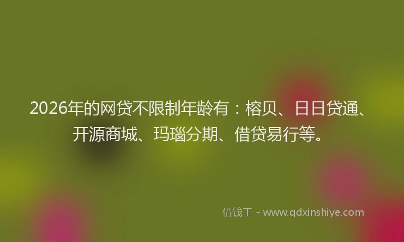 2026年的网贷不限制年龄有:榕贝、日日贷通、开源商城、玛瑙分期、借贷易行等。