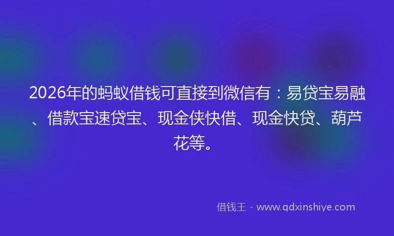 2026年的蚂蚁借钱可直接到微信有：易贷宝易融、借款宝速贷宝、现金侠快借、现金快贷、葫芦花等。