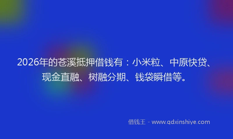 2026年的苍溪抵押借钱有：小米粒、中原快贷、现金直融、树融分期、钱袋瞬借等。