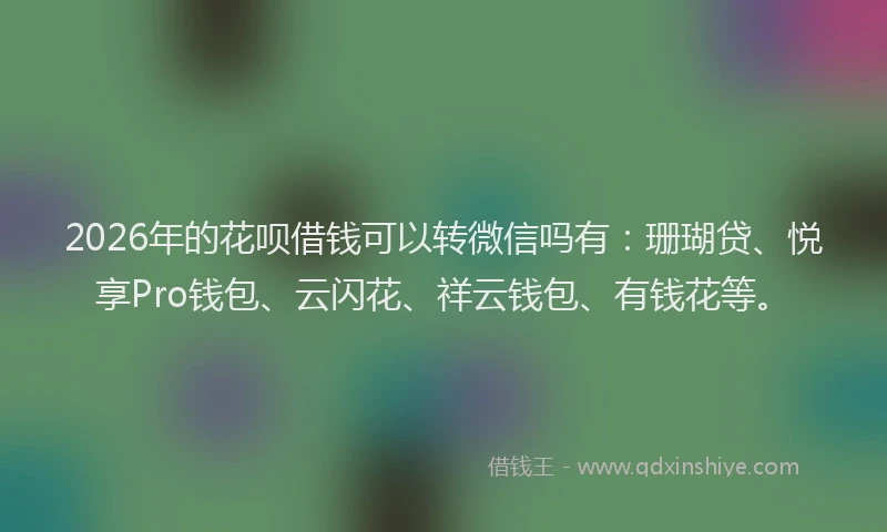 2026年的花呗借钱可以转微信吗有：珊瑚贷、悦享Pro钱包、云闪花、祥云钱包、有钱花等。