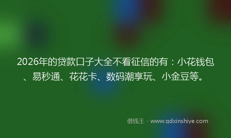 2026年的贷款口子大全不看征信的有：小花钱包、易秒通、花花卡、数码潮享玩、小金豆等。