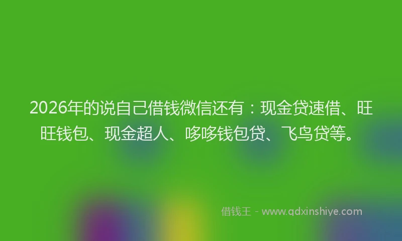 2026年的说自己借钱微信还有：现金贷速借、旺旺钱包、现金超人、哆哆钱包贷、飞鸟贷等。