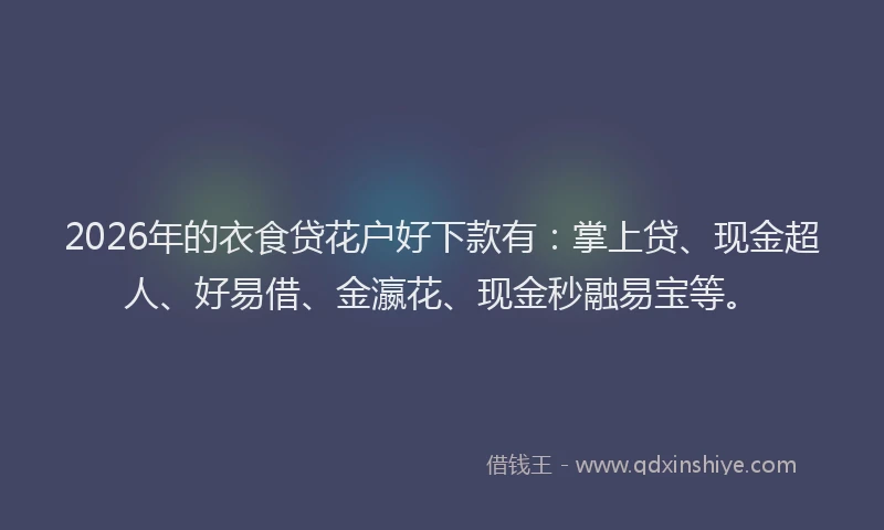2026年的衣食贷花户好下款有：掌上贷、现金超人、好易借、金瀛花、现金秒融易宝等。