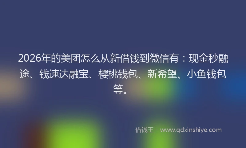 2026年的美团怎么从新借钱到微信有：现金秒融途、钱速达融宝、樱桃钱包、新希望、小鱼钱包等。