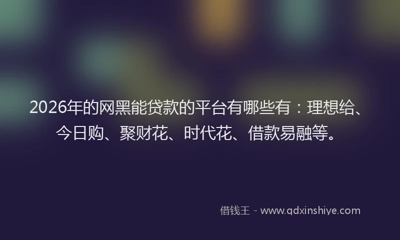 2026年的网黑能贷款的平台有哪些有：理想给、今日购、聚财花、时代花、借款易融等。