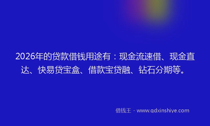 2026年的贷款借钱用途有：现金流速借、现金直达、快易贷宝盒、借款宝贷融、钻石分期等。