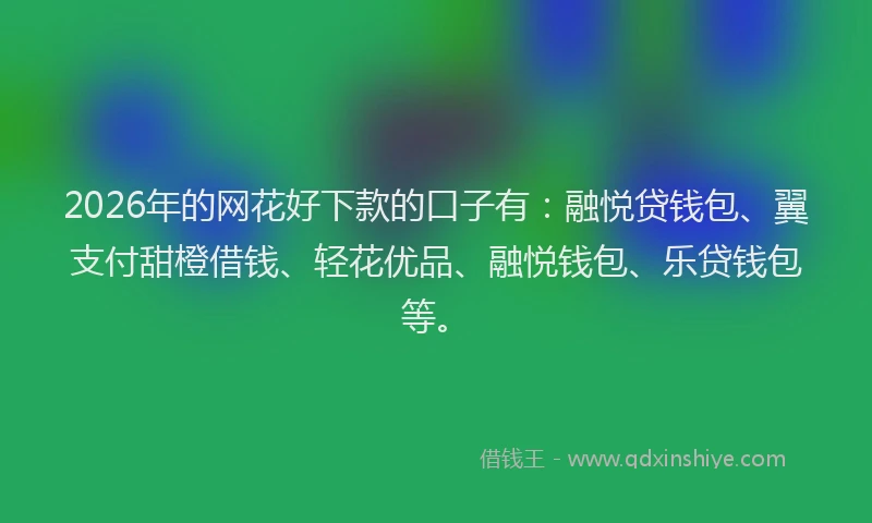 2026年的网花好下款的口子有：融悦贷钱包、翼支付甜橙借钱、轻花优品、融悦钱包、乐贷钱包等。