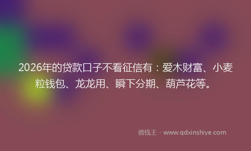 2026年的贷款口子不看征信有：爱木财富、小麦粒钱包、龙龙用、瞬下分期、葫芦花等。