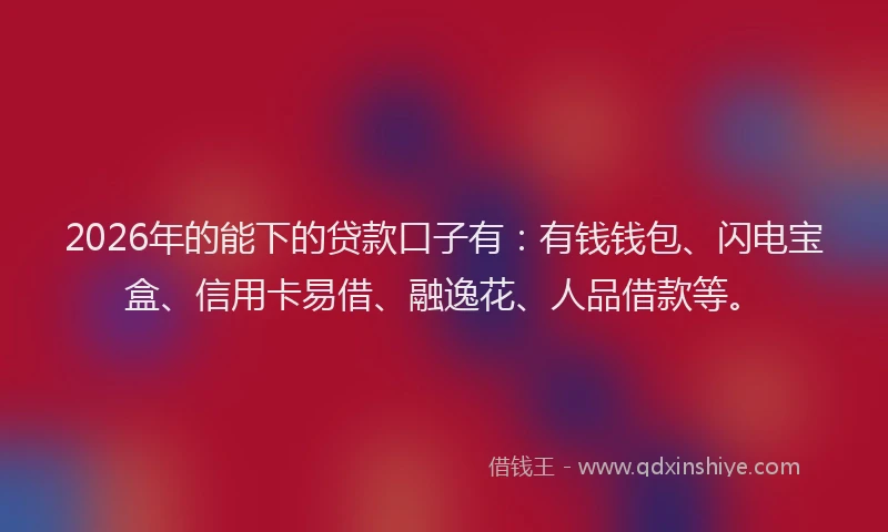 2026年的能下的贷款口子有：有钱钱包、闪电宝盒、信用卡易借、融逸花、人品借款等。