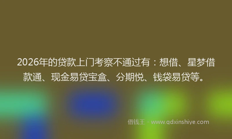 2026年的贷款上门考察不通过有:想借、星梦借款通、现金易贷宝盒、分期悦、钱袋易贷等。