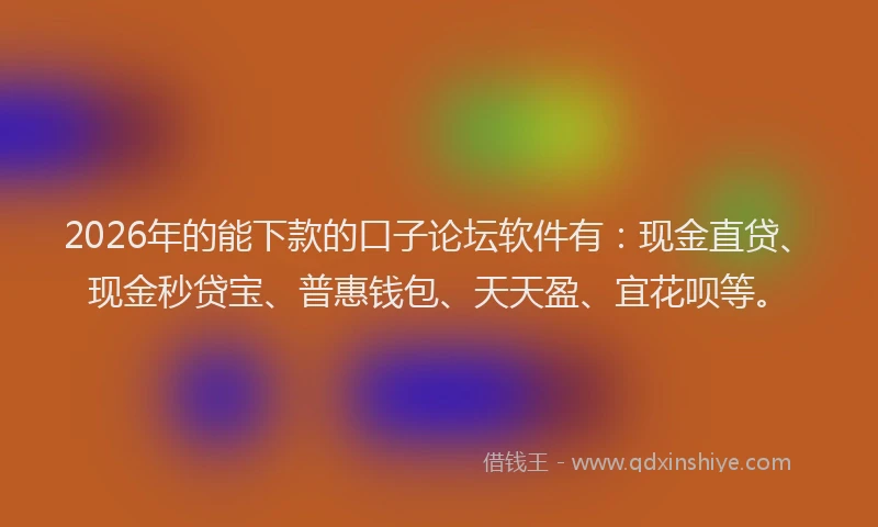 2026年的能下款的口子论坛软件有：现金直贷、现金秒贷宝、普惠钱包、天天盈、宜花呗等。