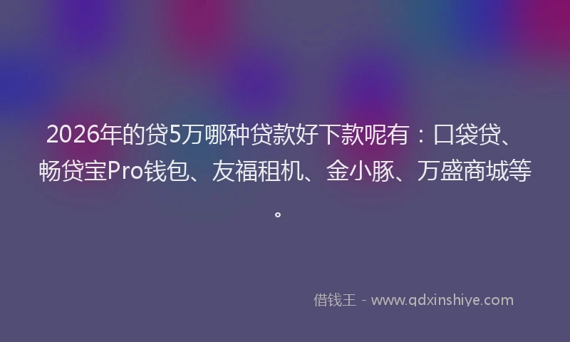 2026年的贷5万哪种贷款好下款呢有：口袋贷、畅贷宝Pro钱包、友福租机、金小豚、万盛商城等。