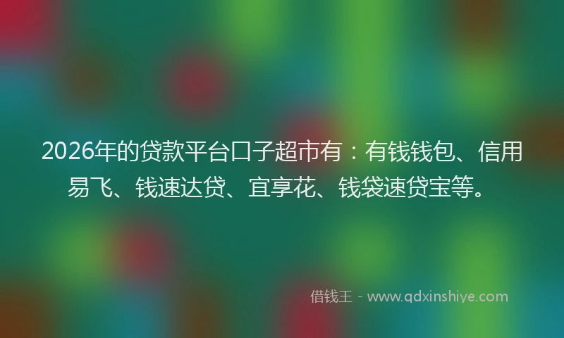 2026年的贷款平台口子超市有:有钱钱包、信用易飞、钱速达贷、宜享花、钱袋速贷宝等。