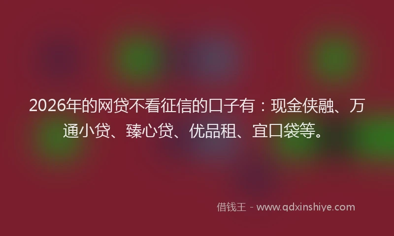 2026年的网贷不看征信的口子有：现金侠融、万通小贷、臻心贷、优品租、宜口袋等。