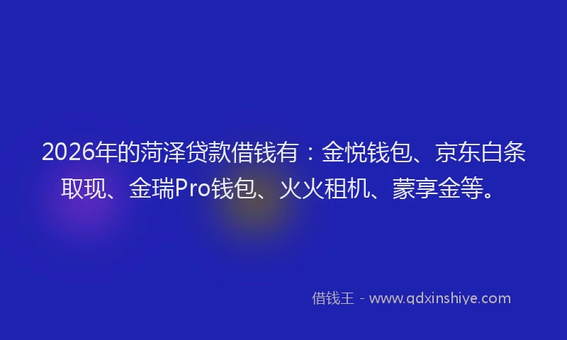 2026年的菏泽贷款借钱有:金悦钱包、京东白条取现、金瑞Pro钱包、火火租机、蒙享金等。
