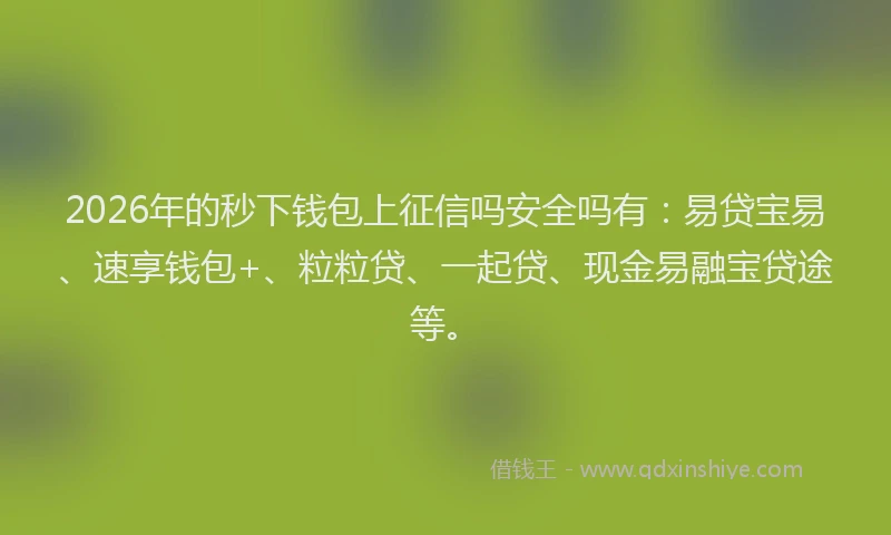 2026年的秒下钱包上征信吗安全吗有：易贷宝易、速享钱包+、粒粒贷、一起贷、现金易融宝贷途等。