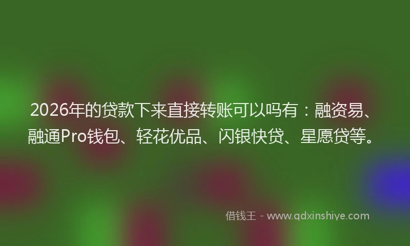 2026年的贷款下来直接转账可以吗有：融资易、融通Pro钱包、轻花优品、闪银快贷、星愿贷等。