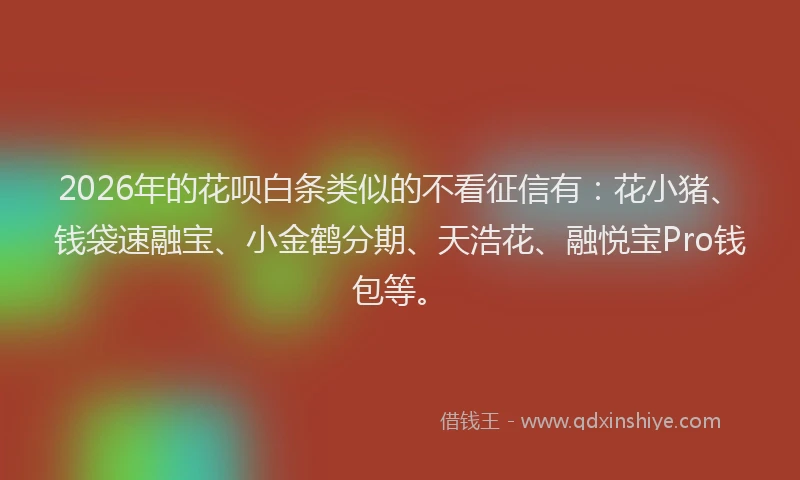2026年的花呗白条类似的不看征信有：花小猪、钱袋速融宝、小金鹤分期、天浩花、融悦宝Pro钱包等。