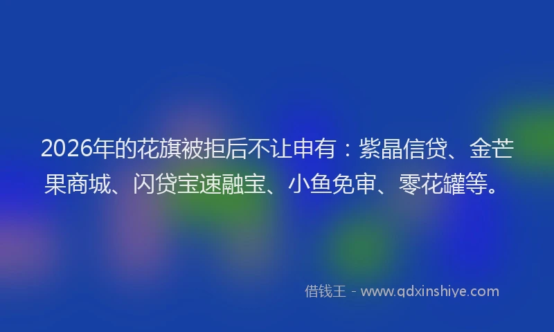 2026年的花旗被拒后不让申有:紫晶信贷、金芒果商城、闪贷宝速融宝、小鱼免审、零花罐等。