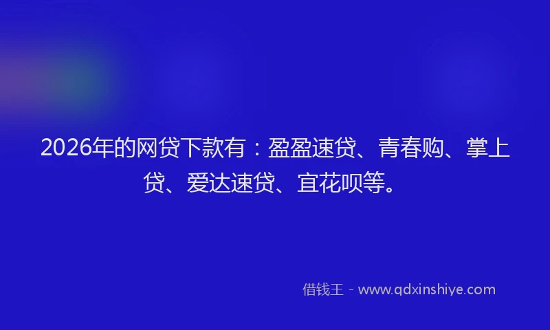 2026年的网贷下款有:盈盈速贷、青春购、掌上贷、爱达速贷、宜花呗等。