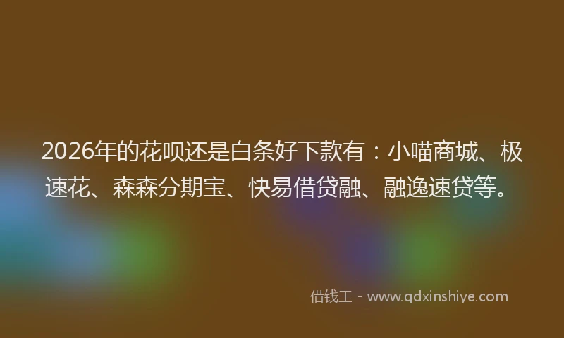 2026年的花呗还是白条好下款有：小喵商城、极速花、森森分期宝、快易借贷融、融逸速贷等。