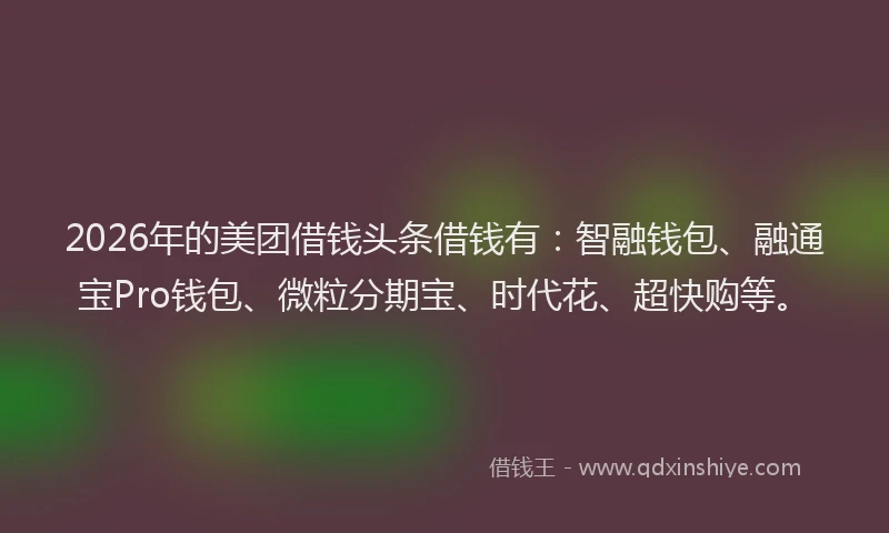 2026年的美团借钱头条借钱有:智融钱包、融通宝Pro钱包、微粒分期宝、时代花、超快购等。