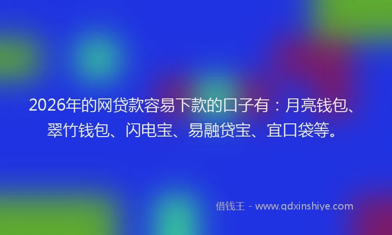 2026年的网贷款容易下款的口子有：月亮钱包、翠竹钱包、闪电宝、易融贷宝、宜口袋等。