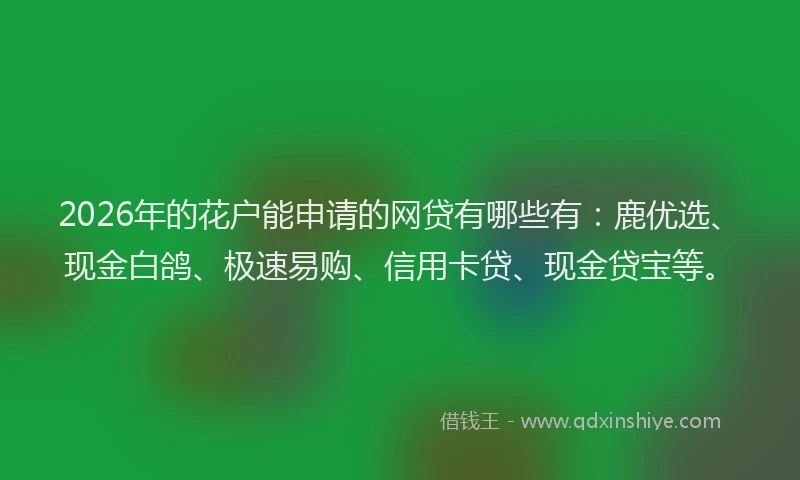 2026年的花户能申请的网贷有哪些有：鹿优选、现金白鸽、极速易购、信用卡贷、现金贷宝等。