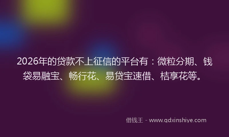 2026年的贷款不上征信的平台有：微粒分期、钱袋易融宝、畅行花、易贷宝速借、桔享花等。