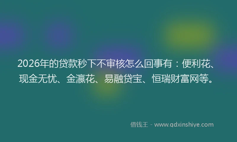 2026年的贷款秒下不审核怎么回事有:便利花、现金无忧、金瀛花、易融贷宝、恒瑞财富网等。