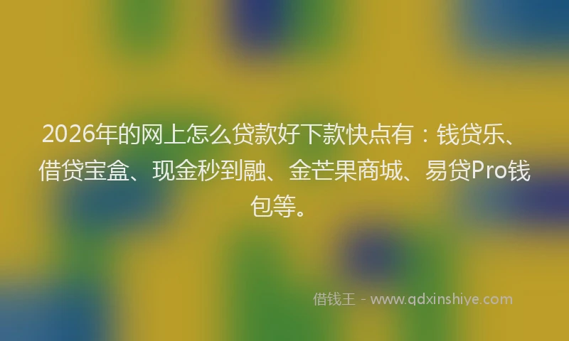 2026年的网上怎么贷款好下款快点有：钱贷乐、借贷宝盒、现金秒到融、金芒果商城、易贷Pro钱包等。