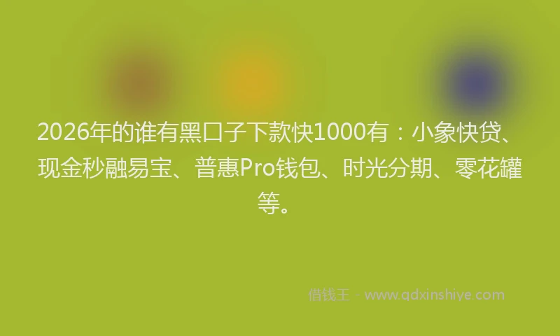 2026年的谁有黑口子下款快1000有：小象快贷、现金秒融易宝、普惠Pro钱包、时光分期、零花罐等。