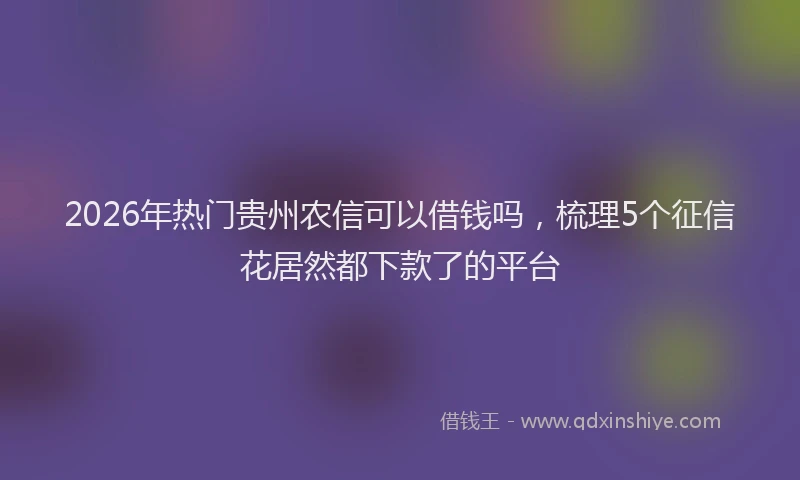 2026年热门贵州农信可以借钱吗，梳理5个征信花居然都下款了的平台